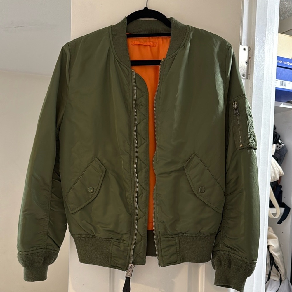 Alpha Industries Olive Bomber Jacket with Orange Lining